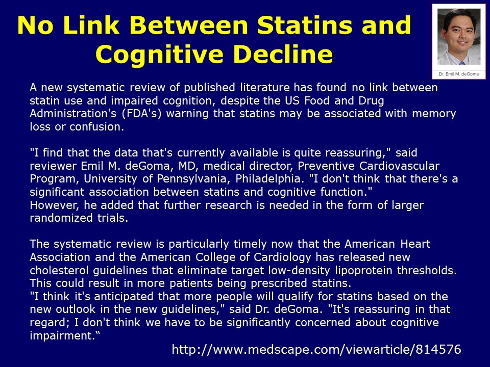 No Link Between Statins and Cognitive Decline
