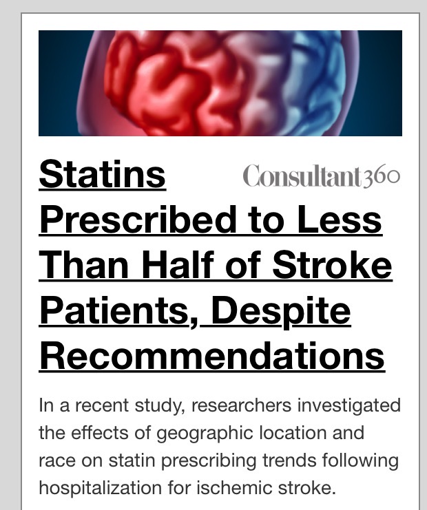 Statin Presecribed to Less Than Half of Stroke Patients